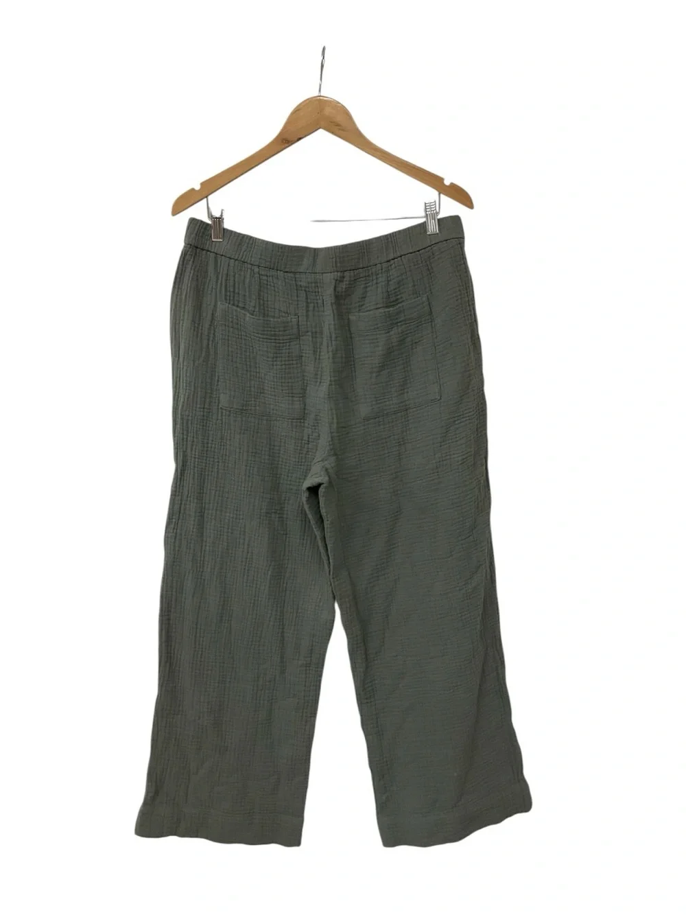 J. Jill Double Gauze Cotton Wide Leg Pants Cropped Olive Green Pockets M NWT